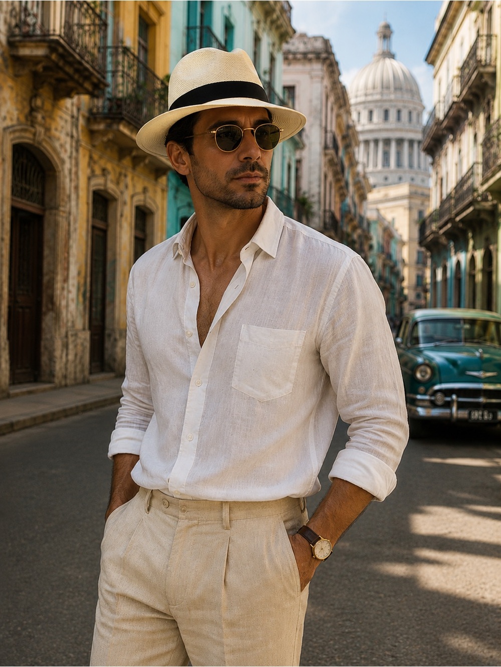 MONTECRISTI Men's Genuine Hand Woven Panama Straw Fedora Hat with Black Band